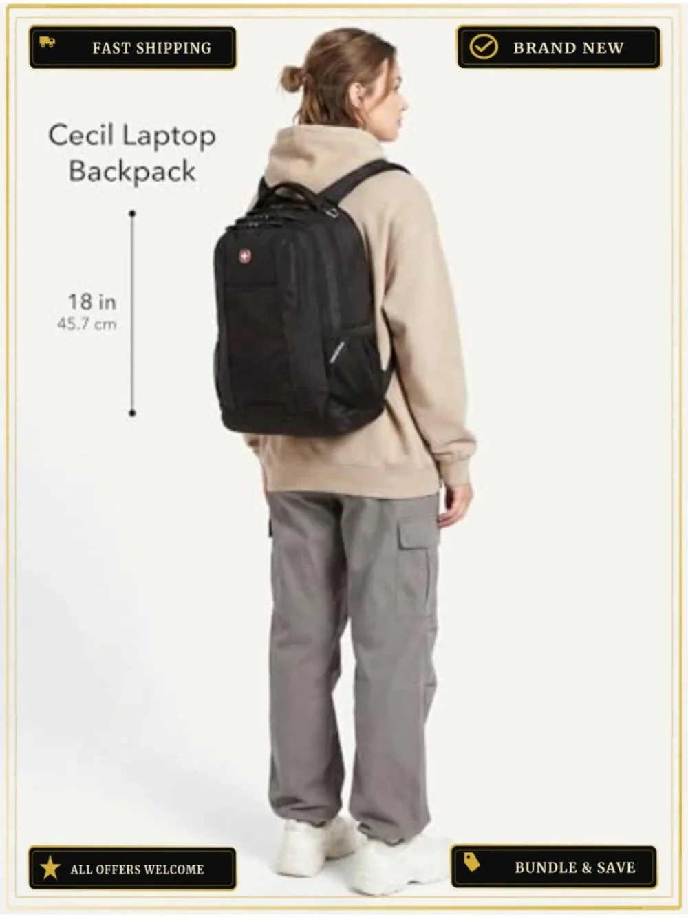 16 Inch Laptop Backpack with Tablet Pocket and Water Bottle Holders